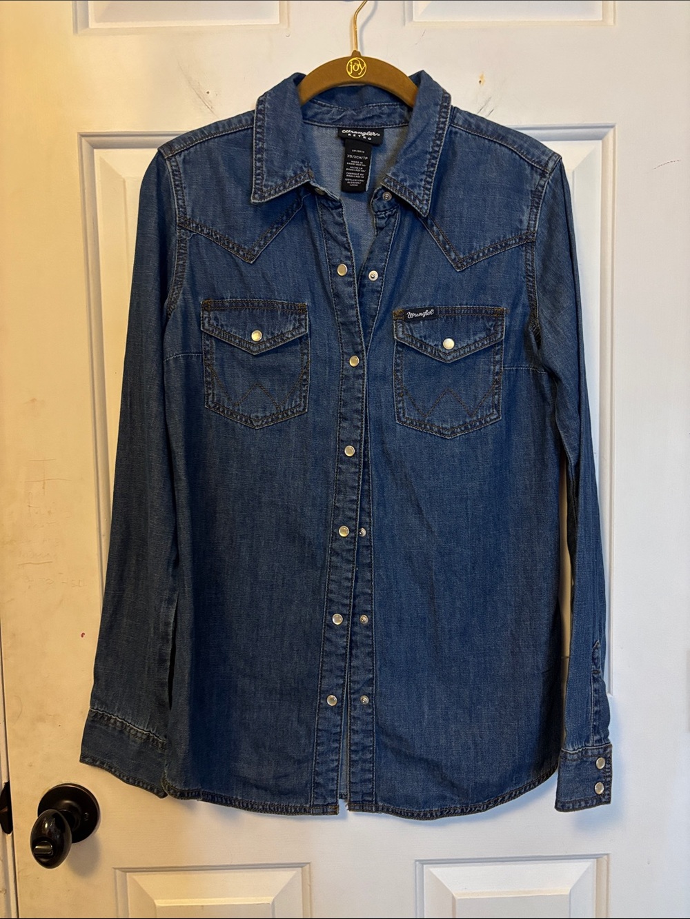 Wrangler Retro Blue Denim Western Snap-Front Shirt Size XS